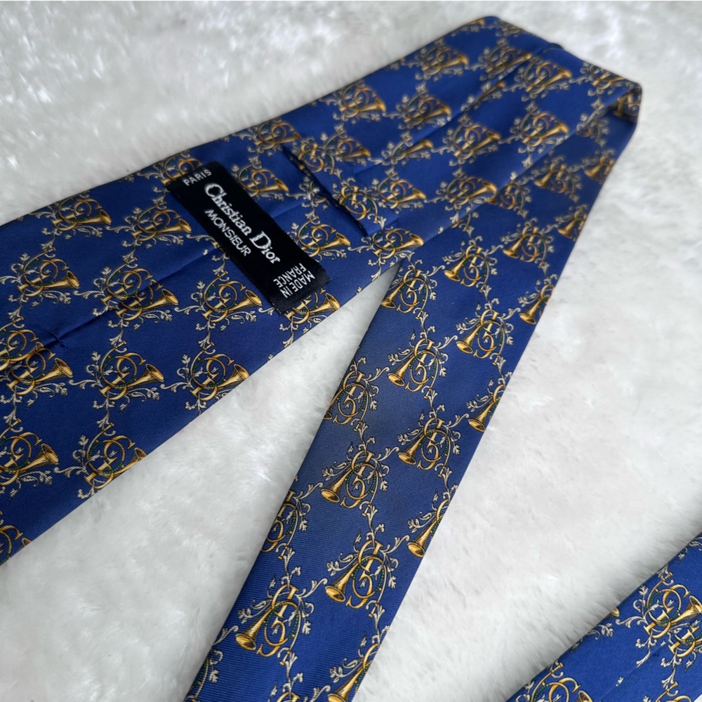 Dior Blue and Gold Men's Tie - Picture 7 of 9